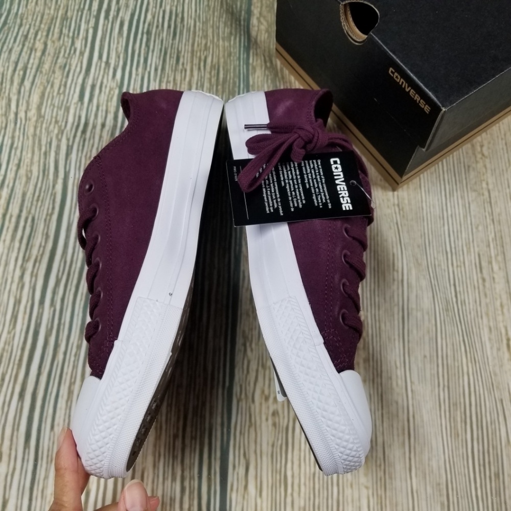 New CONVERSE red plush suede OX lace up sneakers - Picture 3 of 8